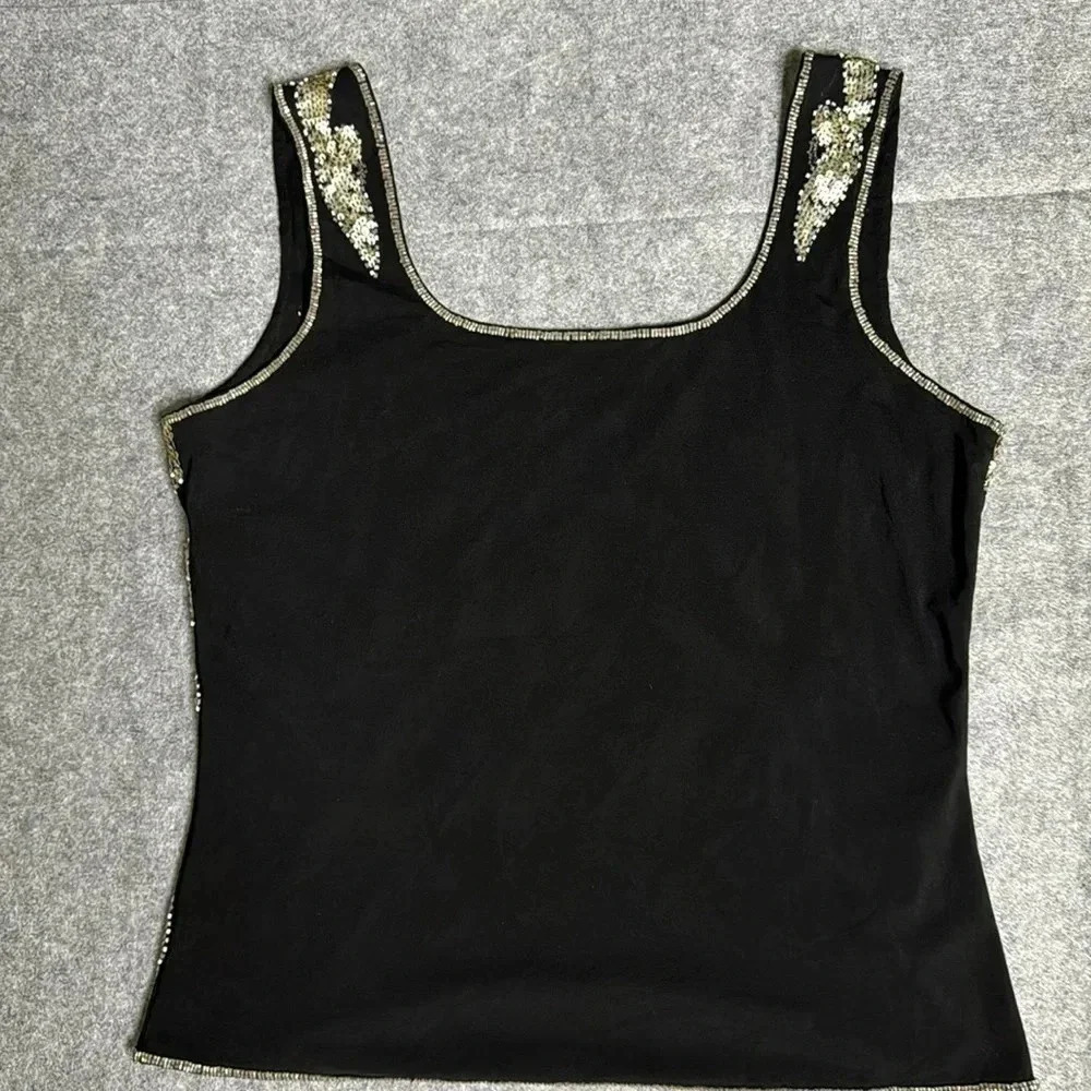 Luisa Spagnoli black sequin large embellished sleeveless top - Picture 3 of 5
